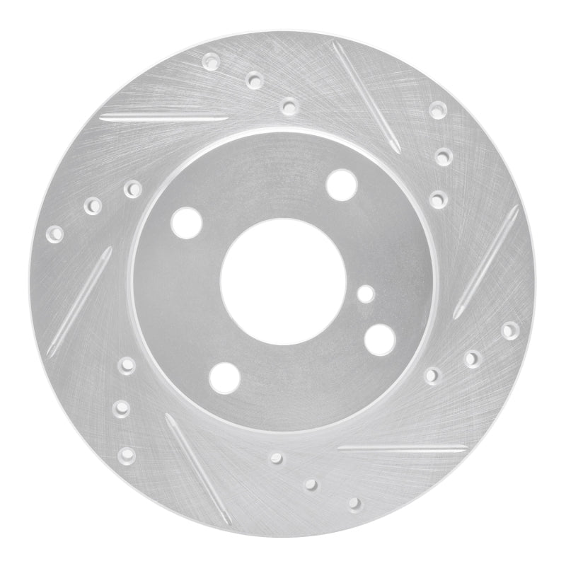 R1 Concepts silver drilled and slotted front right brake rotor for 1990-1993 Mazda Miata