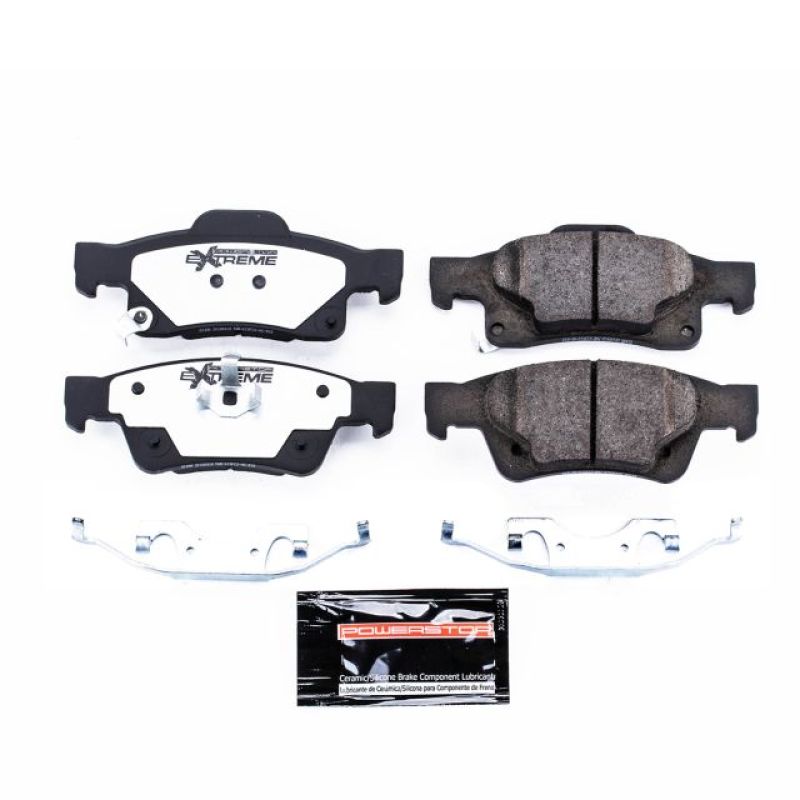 Power Stop Z36 Truck and Tow carbon-fiber ceramic rear brake pads with stainless steel shims and hardware kit.