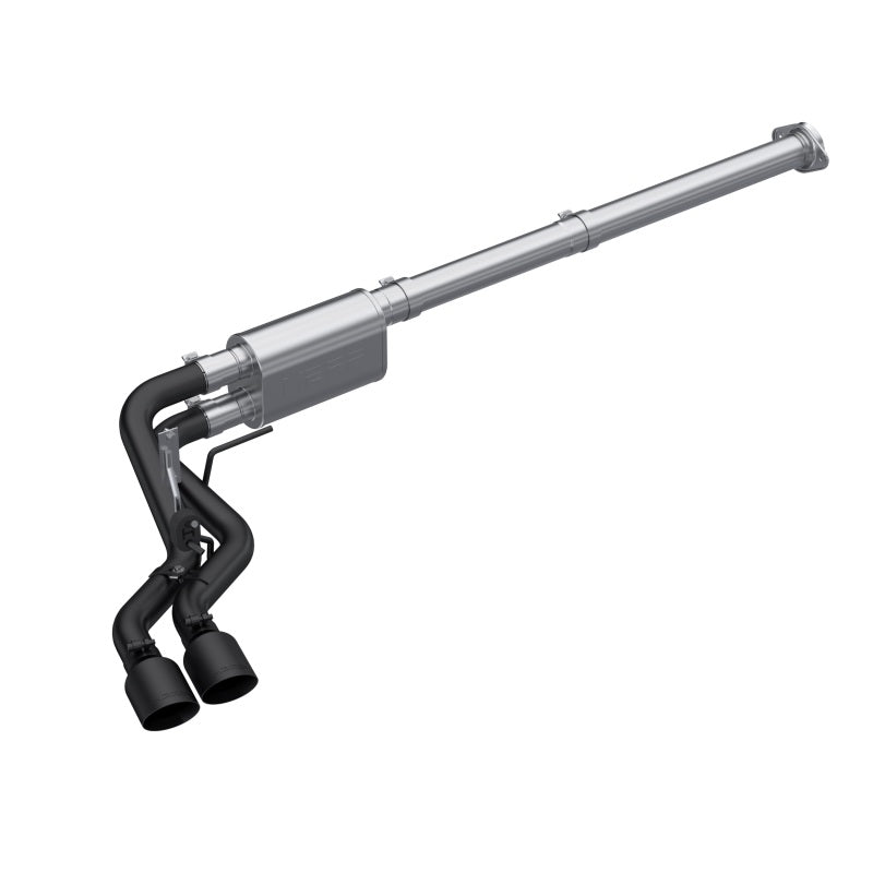 MBRP ARMOR BLK Series 3-inch cat-back exhaust system with black powder-coated side exit tip for 2021-2026 Ford F-150.