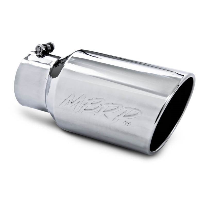 MBRP mirror-polished T304 stainless steel universal exhaust tip with 6-inch angled rolled end