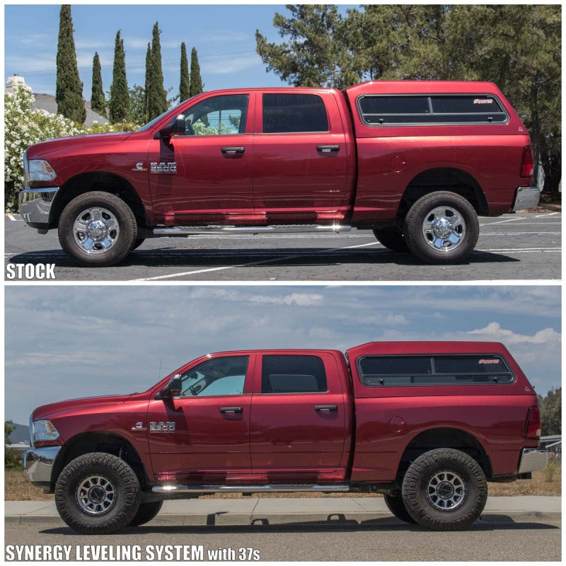 Synergy Manufacturing leveling system kit components for 2014-2024 Ram 2500 heavy duty trucks.
