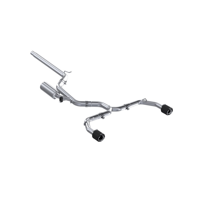 MBRP Armor Pro T304 stainless steel cat-back exhaust with 3-inch mandrel-bent tubing and dual carbon fiber tips.