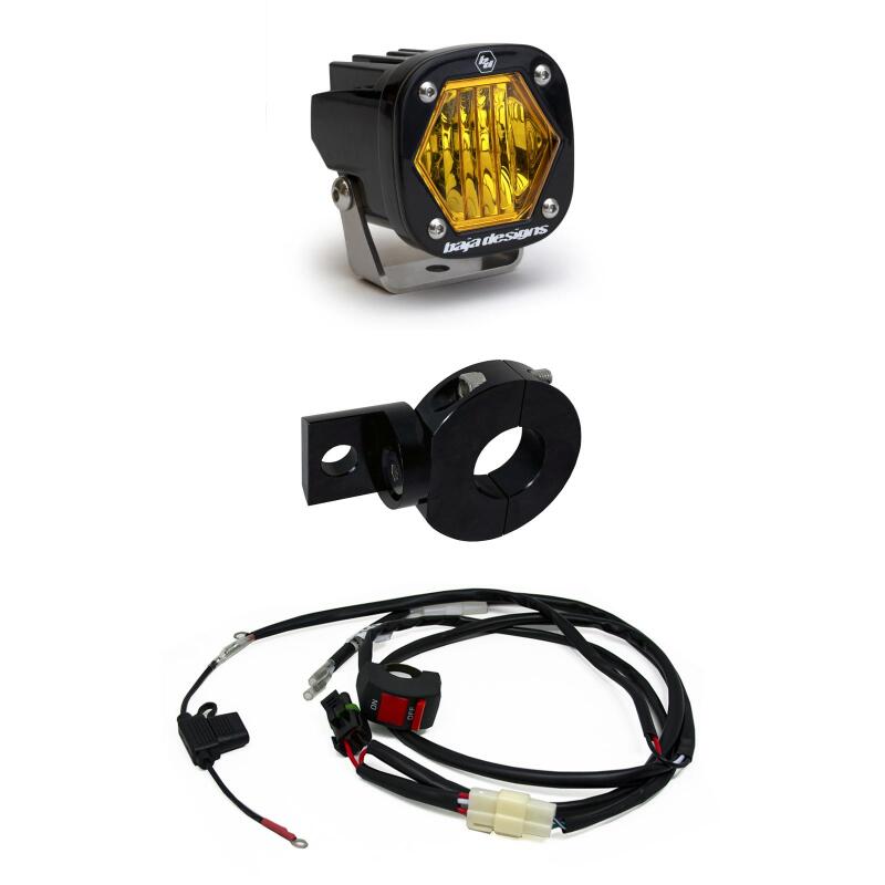 Baja Designs S1 compact amber LED light with wide cornering optics for electric start pit bikes