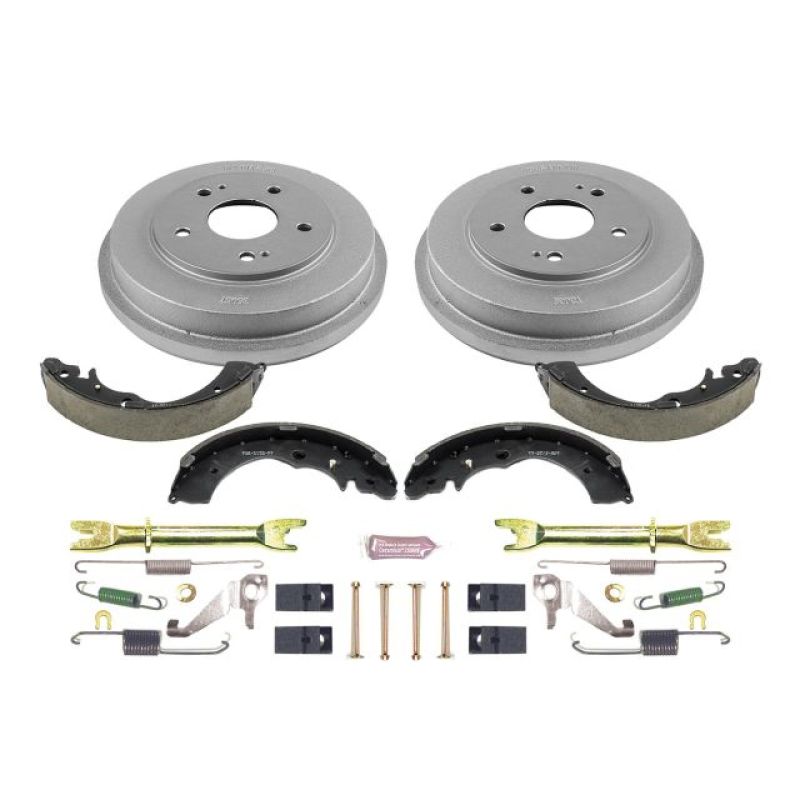 Power Stop Autospecialty rear brake drum and shoe kit with coated drums and hardware for 1997-2015 Honda vehicles