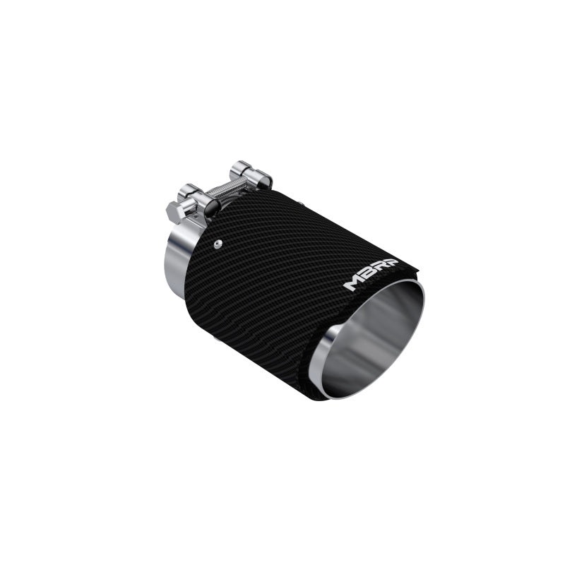 MBRP dual-wall carbon fiber exhaust tip with 3-inch inlet and angle-cut 4-inch outlet