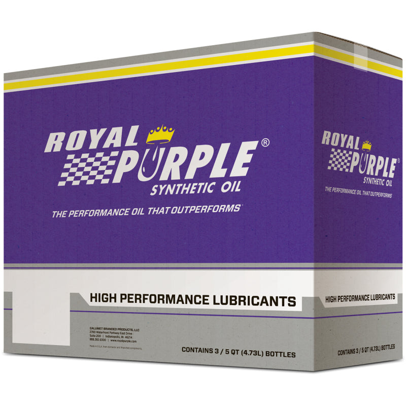 Five quart bottle of Royal Purple High Performance 5W-20 multi-grade synthetic motor oil