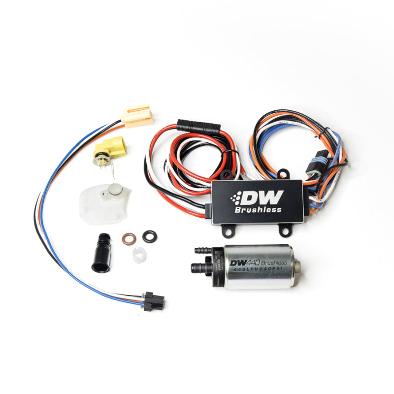 DeatschWerks DW440 440lph brushless fuel pump with digital controller and 9-0910 installation hardware kit