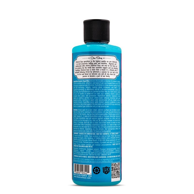 16oz bottle of Chemical Guys HydroSlick SiO2 Ceramic Coating HyperWax gel for automotive paint protection.
