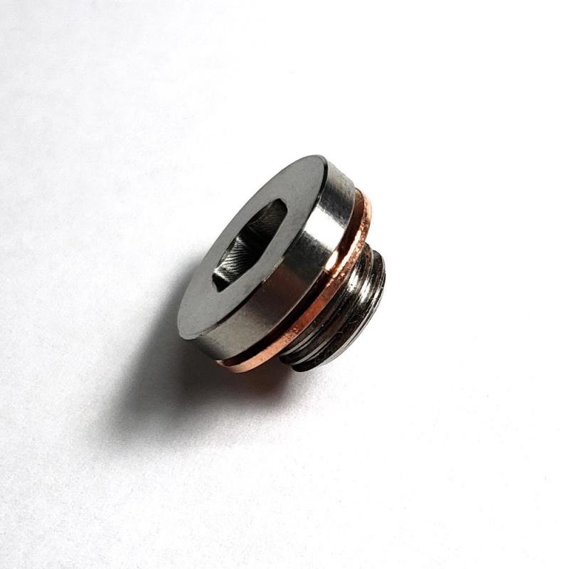 Stainless Bros M12x1.25 stainless steel O2 sensor bung plug and copper crush washer.