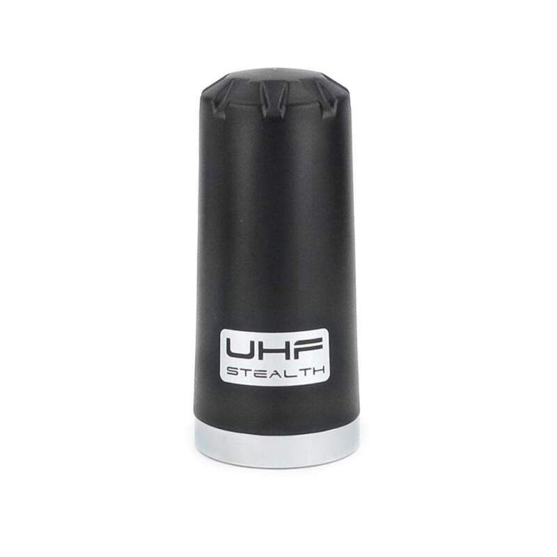 Black low profile Rugged Radios stealth antenna for GMRS and UHF radio mounting.
