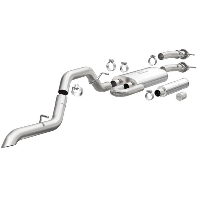 MagnaFlow Overland Series cat-back exhaust system with 3-inch stainless steel piping and straight-through muffler.