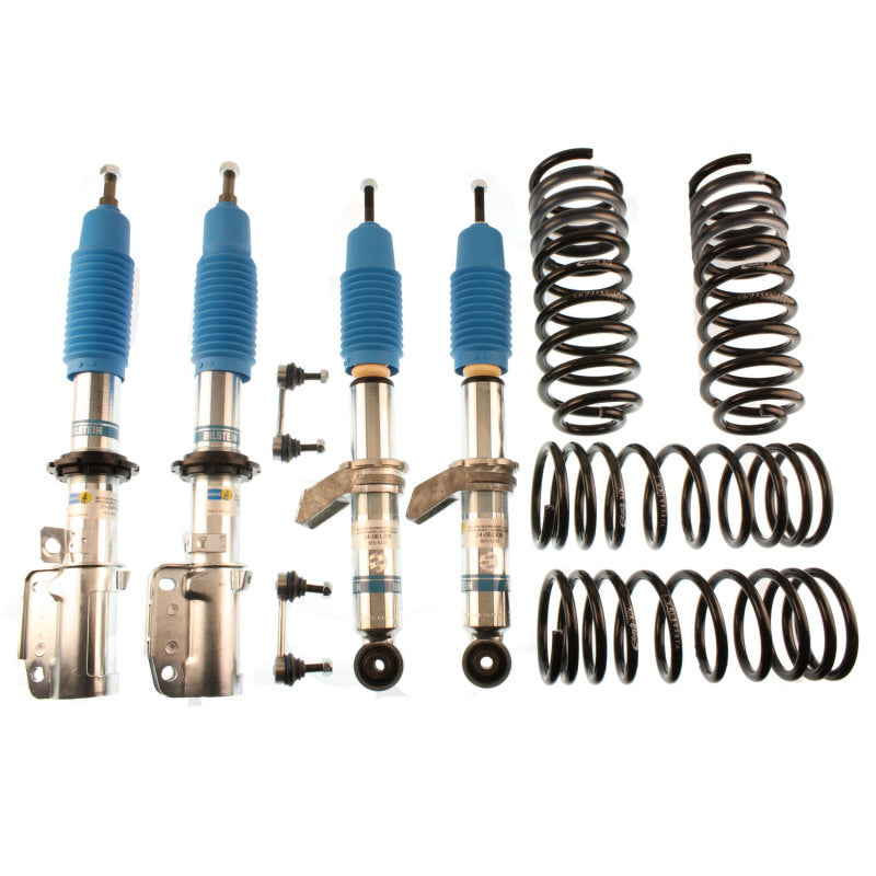 Bilstein B12 Pro-Kit suspension system featuring yellow Bilstein dampers and black Eibach lowering springs.