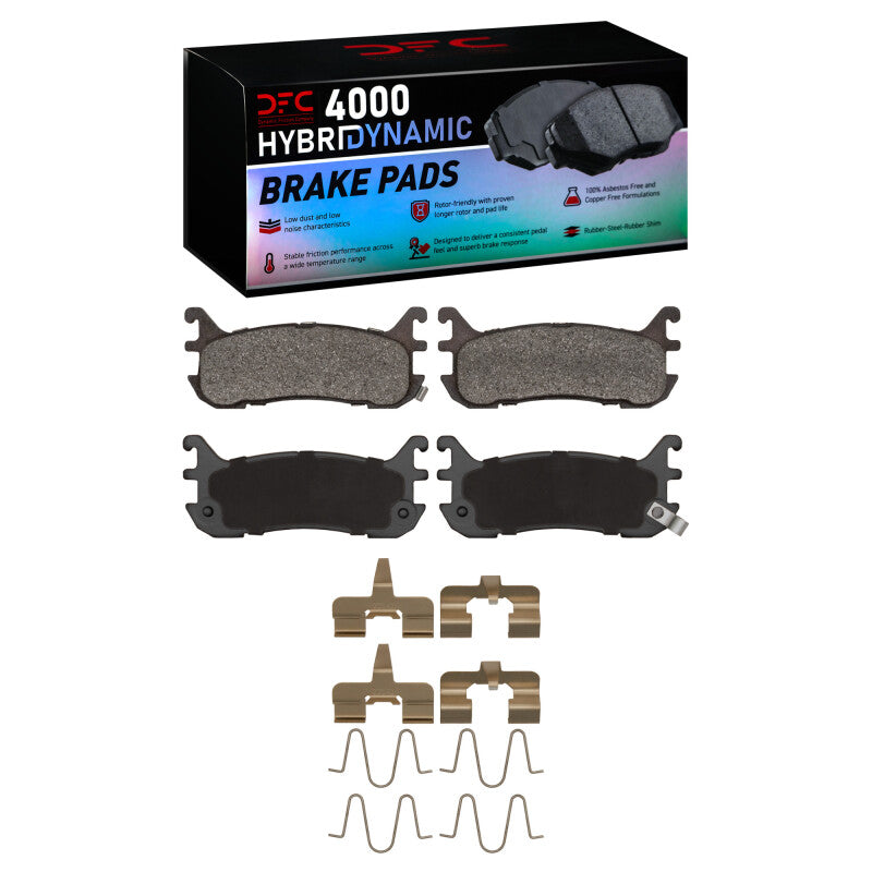 DFC 4000 HybriDynamic rear brake pads and stainless steel installation hardware kit.
