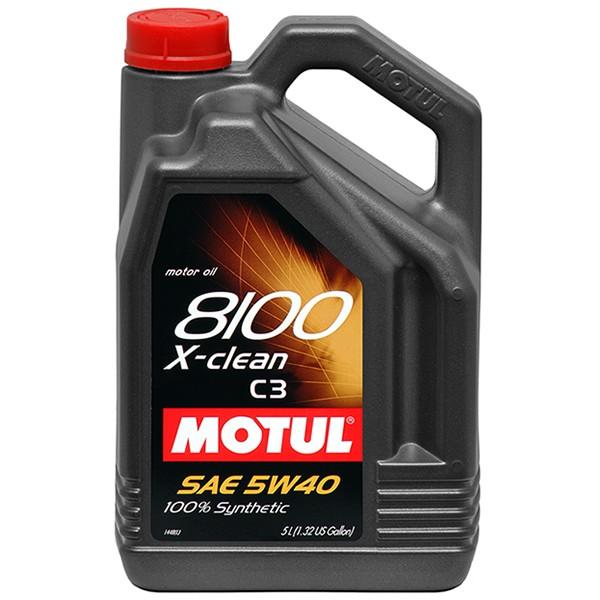 One liter bottle of Motul 8100 X-CLEAN C3 5W-40 synthetic engine oil