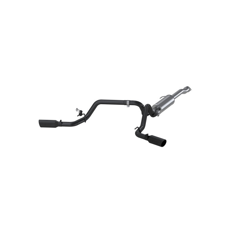 MBRP ARMOR BLK Series cat-back exhaust with dual black powder-coated tips for 2016-2023 Toyota Tacoma.