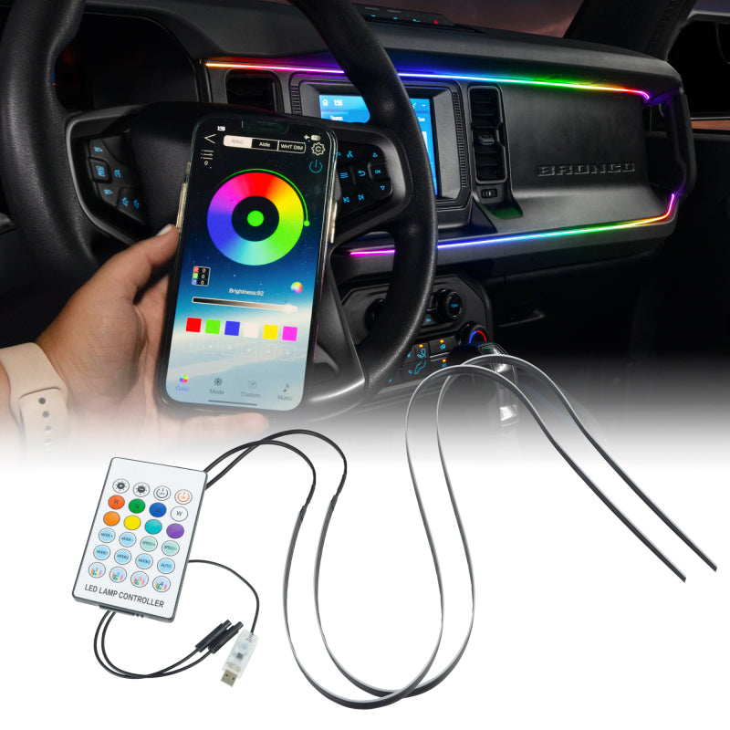 Oracle Lighting Dynamic ColorSHIFT LED dash board kit for 2021-2025 Ford Bronco with strips, remote, and USB hub
