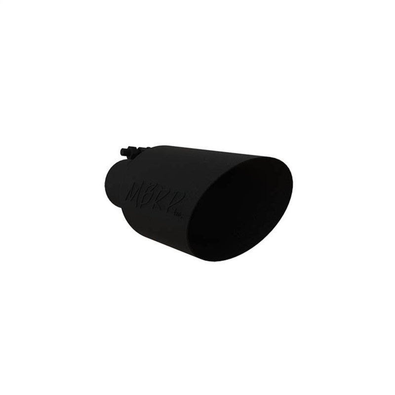MBRP black powder coated dual wall exhaust tip with angle cut rolled edge and clamp-on inlet