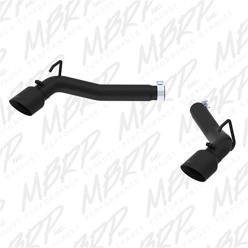 MBRP ARMOR BLK series 3-inch axle-back muffler delete with black coated tubing and exhaust tips.