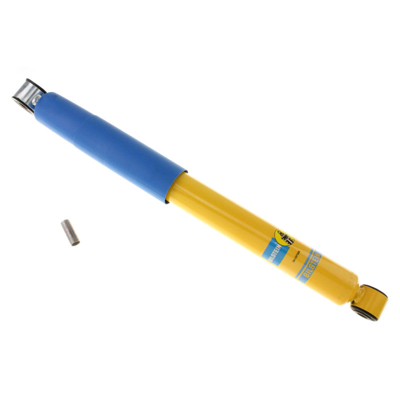 Bilstein B6 46mm monotube shock absorber featuring a yellow body and blue dust boot