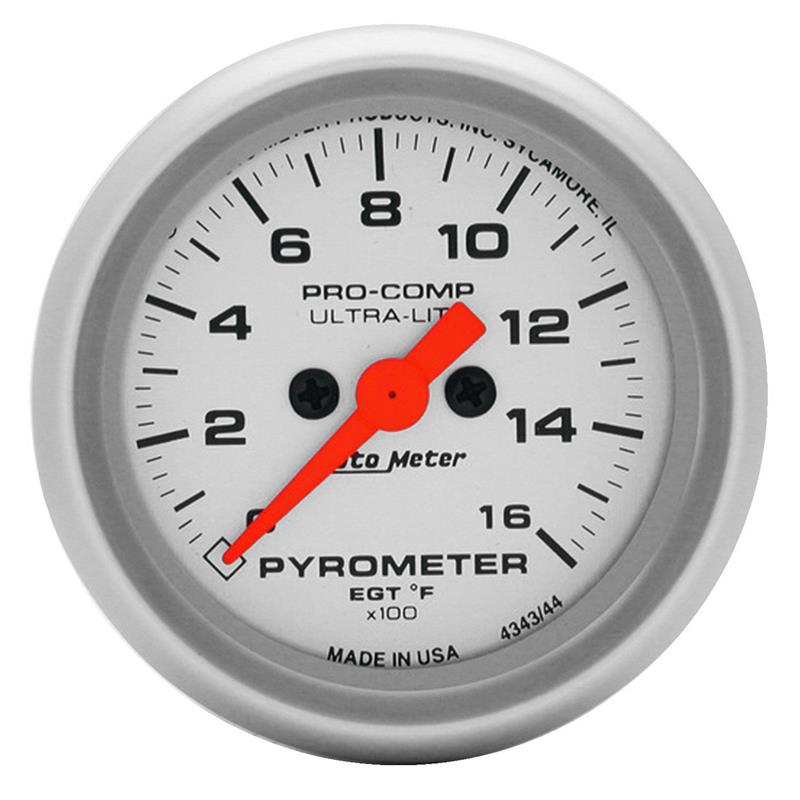 Autometer Ultra-Lite 52mm silver bezel 0-1600 Degree F EGT gauge with Type-K thermocouple and harness