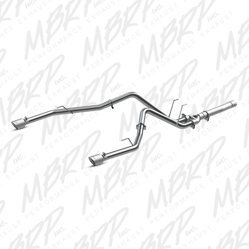 MBRP Armor Lite 2.5-inch aluminized steel filter-back exhaust with dual rear exit and polished 5-inch tips.