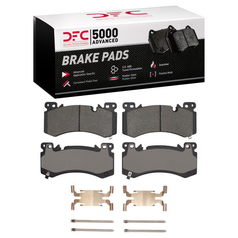 DFC 5000 Advanced Low Metallic front brake pads and stainless steel hardware kit for 2021-2026 Chevrolet Tahoe and Silverado.