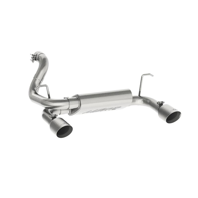 MBRP Armor Plus Series dual rear exit axle-back exhaust system with polished tips for Jeep Wrangler JL.