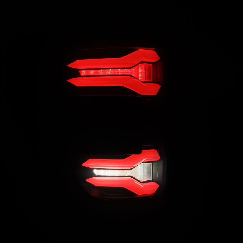 AlphaRex LUXX Series LED taillights with black housings and signature light tubes for 2024-2025 Ford F-150.
