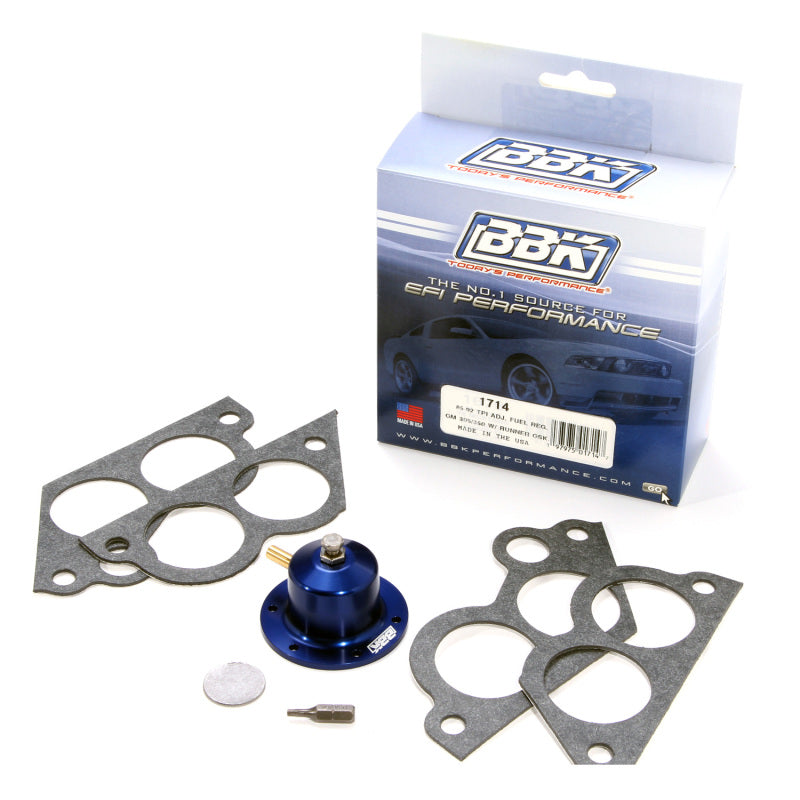 BBK billet aluminum adjustable fuel pressure regulator for GM Tuned Port Injection 305 and 350 engines.