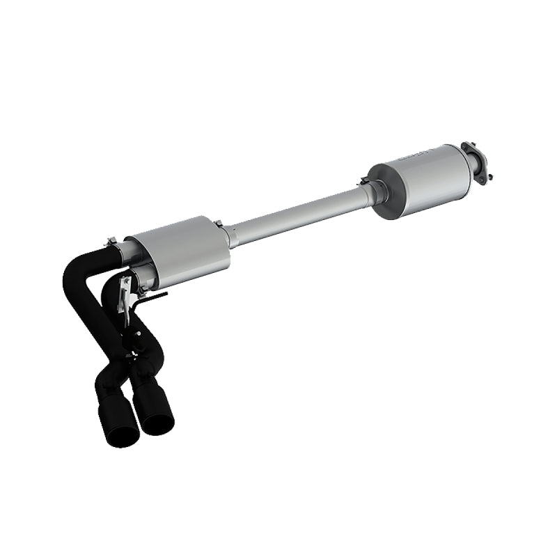 MBRP ARMOR BLK 3-inch cat-back exhaust system with 4-inch black powder coated tips and mandrel-bent aluminized steel tubing