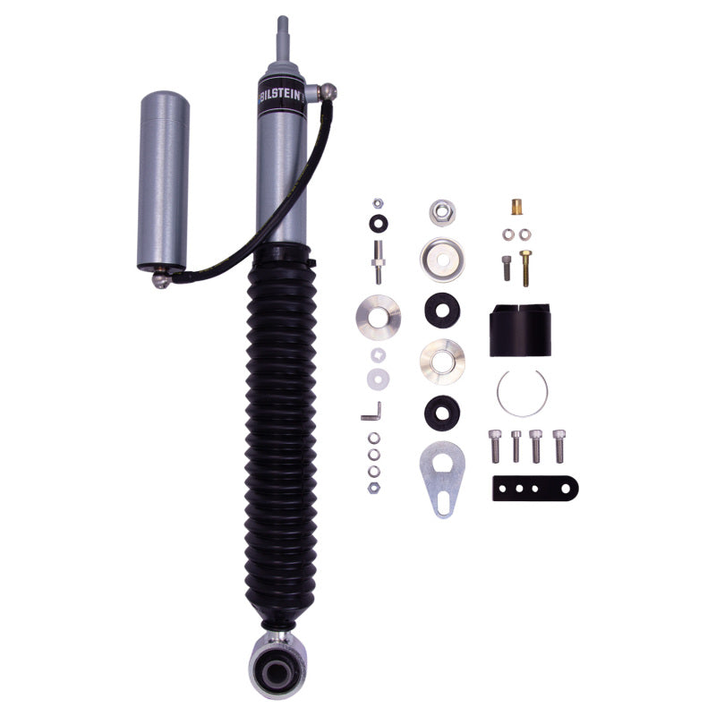 Bilstein B8 5160 series rear left shock absorber with remote reservoir and swivel banjo hose fitting.
