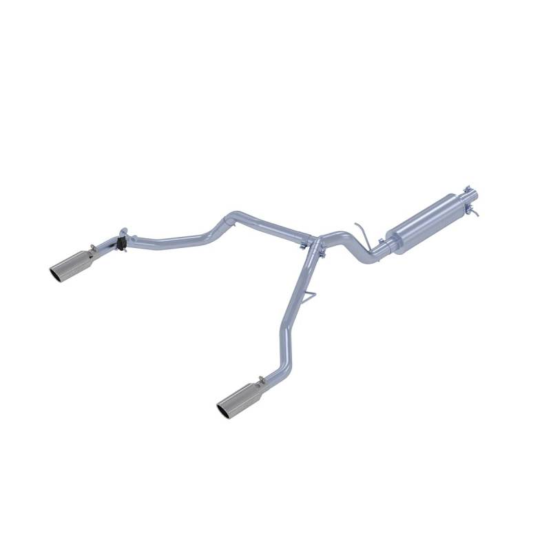 MBRP Armor Lite aluminized steel 3-inch cat-back exhaust with dual split rear exit and 4-inch stainless steel tips