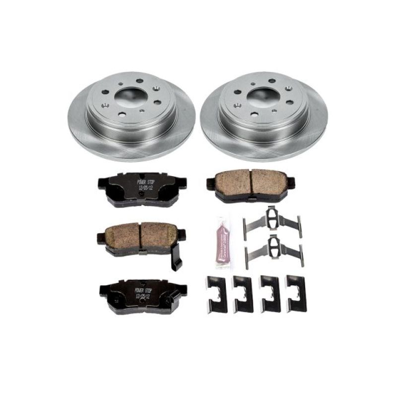 Power Stop Autospecialty Z17 rear brake kit featuring ceramic pads and mill-balanced rotors for Acura and Honda vehicles.