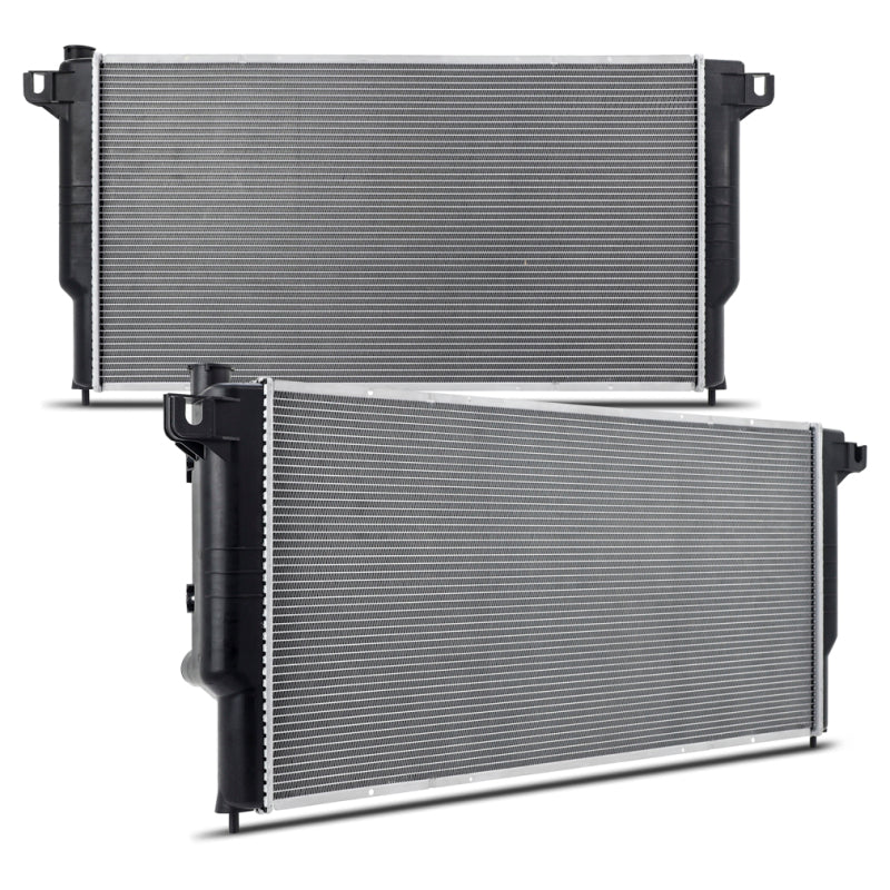 Mishimoto R1553 replacement radiator with aluminum core and black plastic end tanks for 1994-2002 Dodge Ram Cummins.