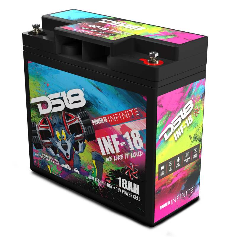 DS18 Infinite Series INF-18 AGM power cell battery featuring a black casing with 750 Watts and 18 AH branding.