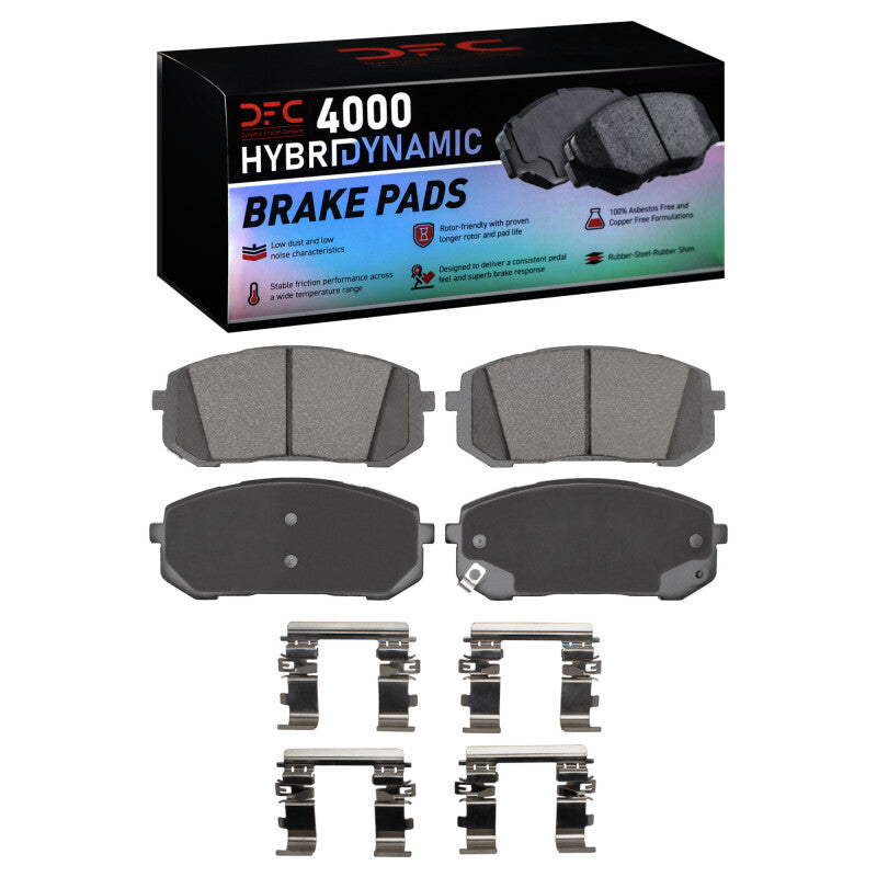 DFC 4000 HybriDynamic front brake pad set with stainless steel installation hardware for Hyundai and Kia.
