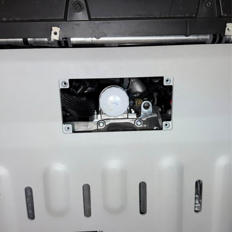 Rival deep-stamped 1/4-inch aluminum engine skid plate for 2022-2025 Ford Maverick showing bolt-on mounting holes.