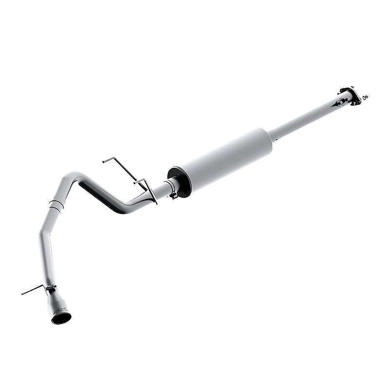 MBRP Armor Plus T409 stainless steel cat-back exhaust system with 2.5 inch tubing and polished side-exit tip.