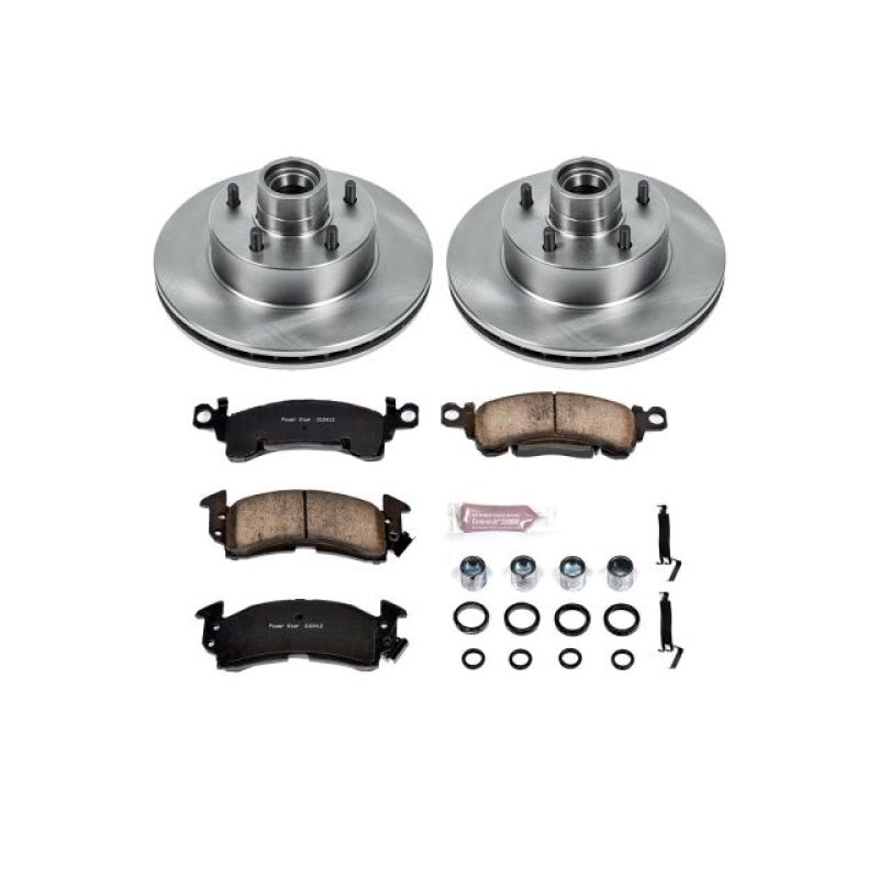 Power Stop KOE2580 front brake kit featuring two mill-balanced rotors and Z17 ceramic brake pads with hardware