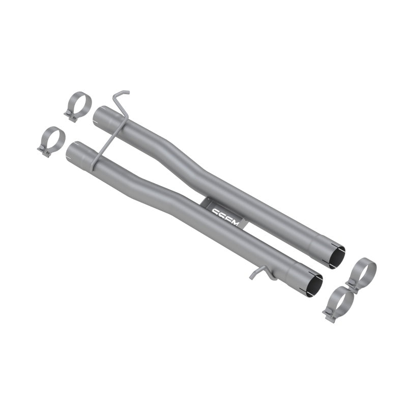 MBRP Armor Pro Series 3-inch T304 stainless steel muffler delete pipe with mandrel-bent tubing and factory-style hangers.