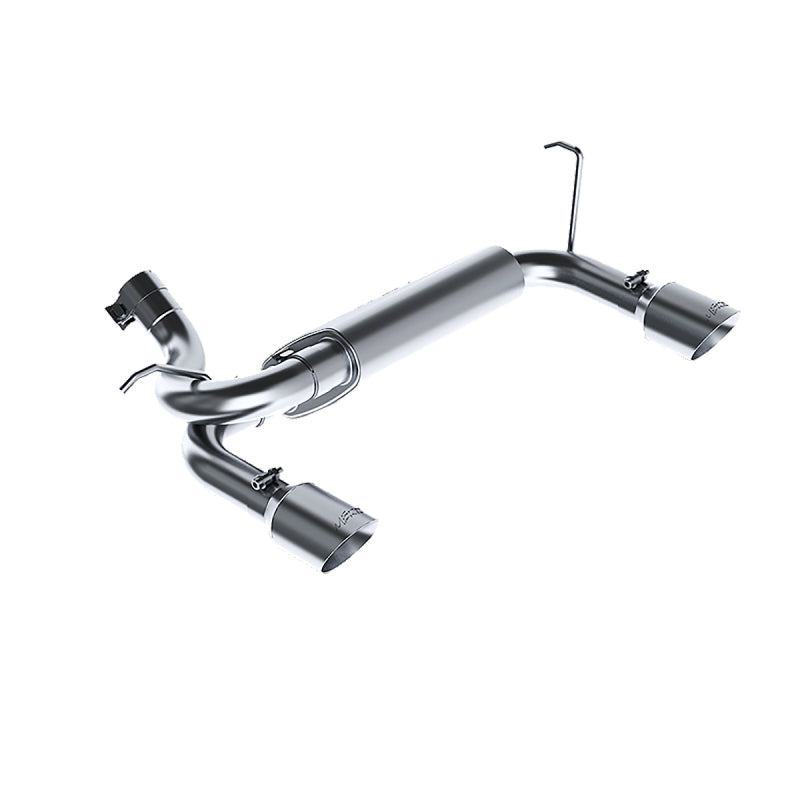 MBRP ARMOR PLUS dual rear exit axle-back performance exhaust system in T409 stainless steel for Jeep Wrangler JK.