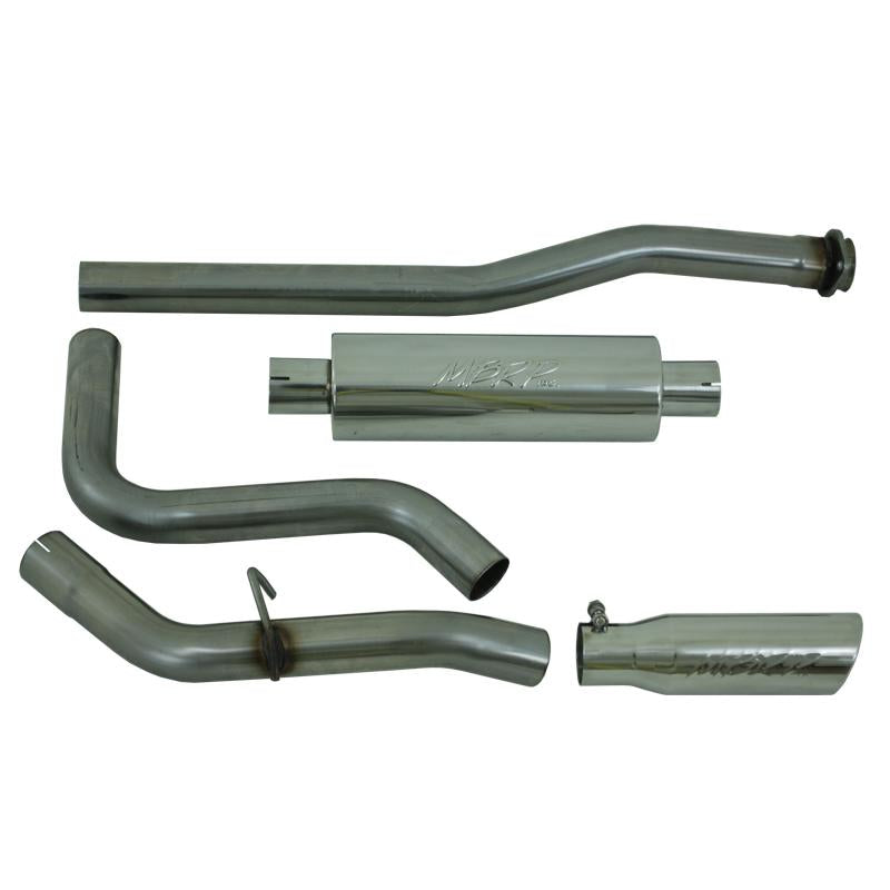 MBRP ARMOR PLUS Series T409 stainless steel cat-back exhaust system with single side exit and mandrel-bent tubing.
