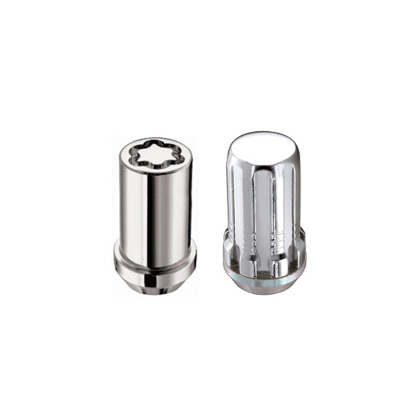 McGard 65540 SplineDrive chrome 5-lug installation kit with lug nuts, wheel locks, and keyed socket tool.