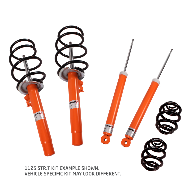 Koni STR.T orange performance dampers and black Eibach lowering springs suspension kit