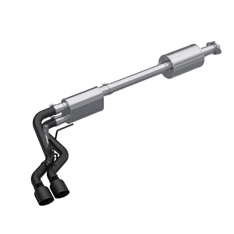 MBRP Armor BLK Series dual pre-axle cat-back exhaust system with black coated tips for 2021-2026 Ford F-150