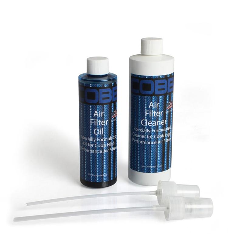 Cobb Universal Air Filter Cleaning Kit featuring cleaner and clear oil bottles for performance filter maintenance.