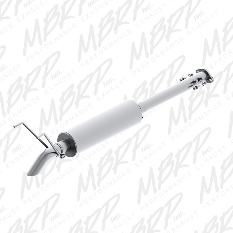 MBRP Armor Plus Series 2.5-inch T409 stainless steel cat-back exhaust system with turn-down exit.