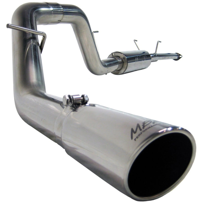 MBRP Armor Plus Series T409 stainless steel cat-back exhaust system with mandrel-bent tubing and polished tip.
