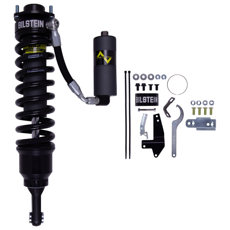 Bilstein B8 8112 ZoneControl CR front right coilover with 60mm remote reservoir and bolt-on chassis mount.