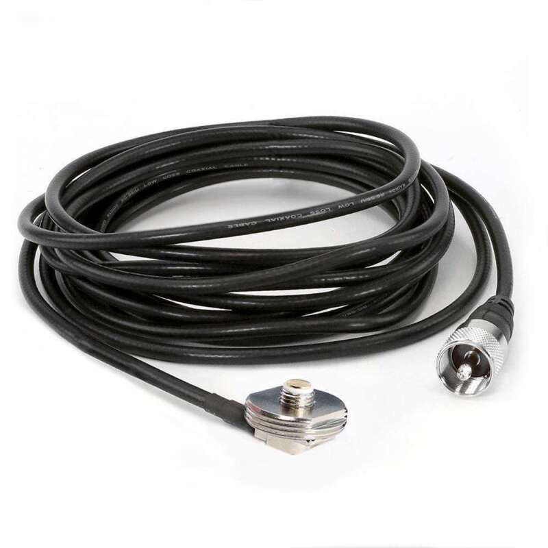 13-foot black coaxial radio cable with a 3/8 inch NMO antenna mount